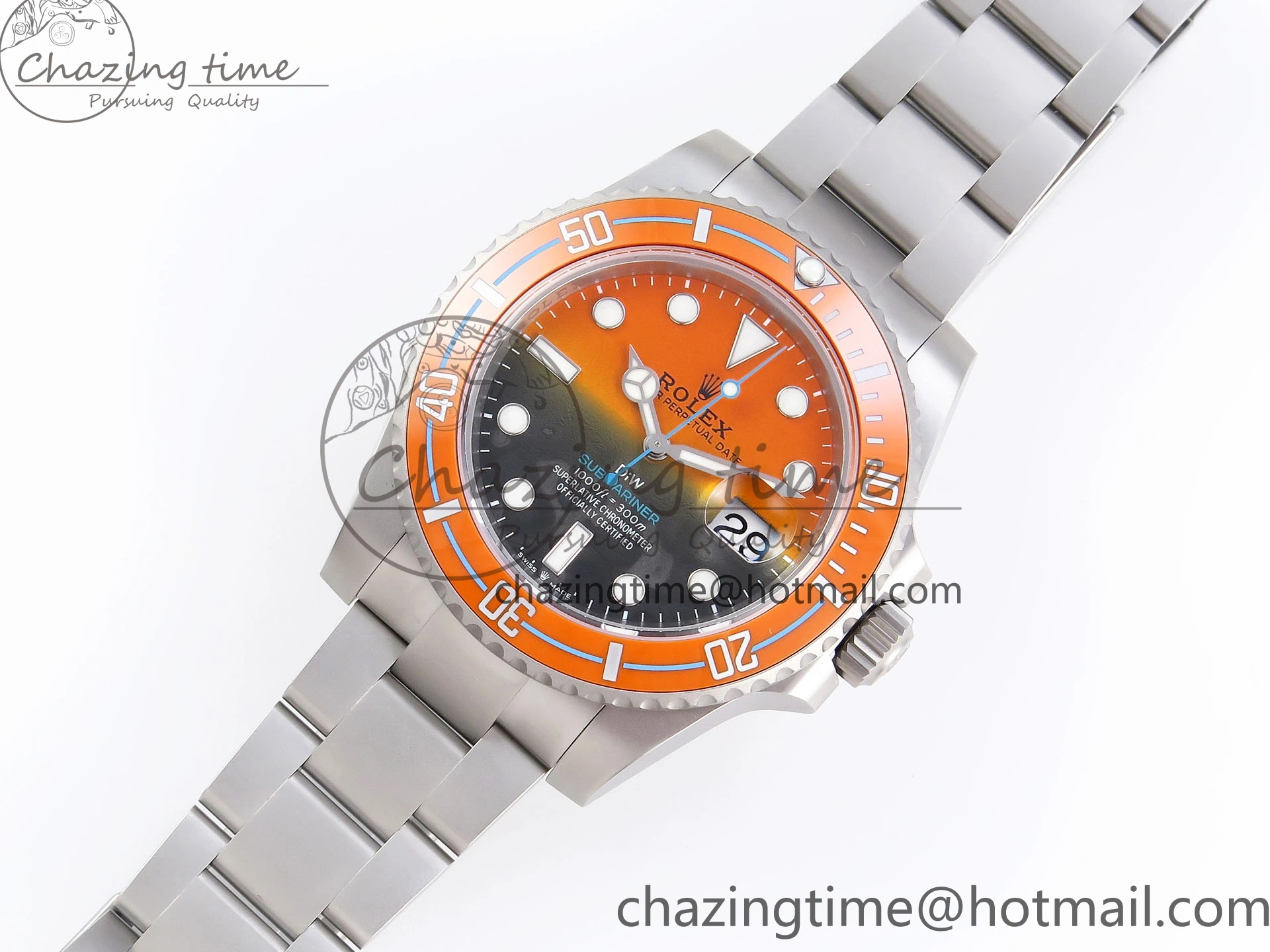 0225 ZeroBulk SUBMARINER DIW SANDBLASTED VSF 1:1 BEST EDITION ORANGE CERAMIC BEZEL ORANGE BLACK DIAL ON SS BRACELET VS 1765